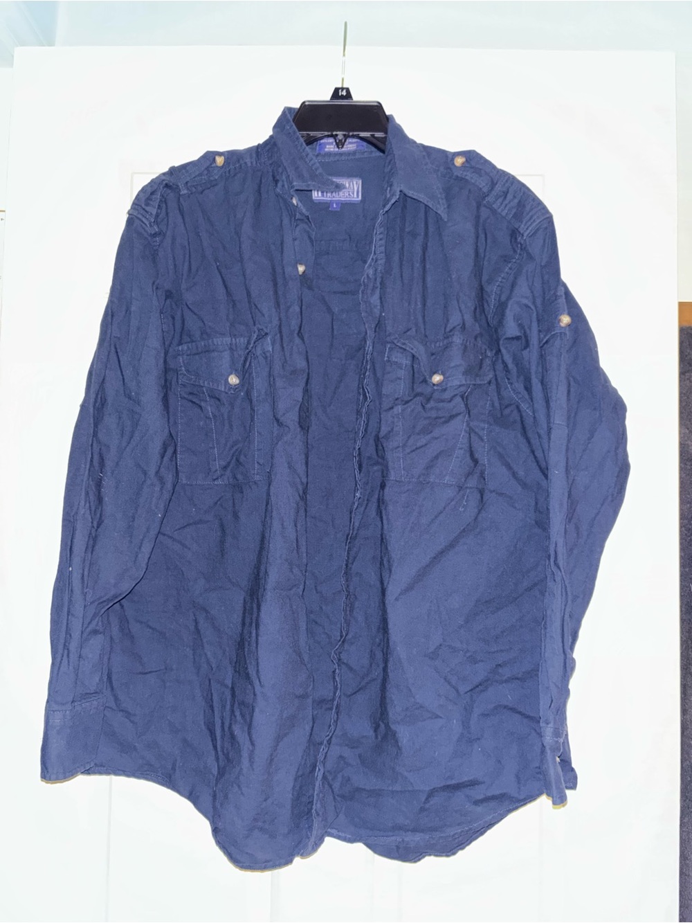 Casual Navy Button-Down Shirt with Chest Pockets